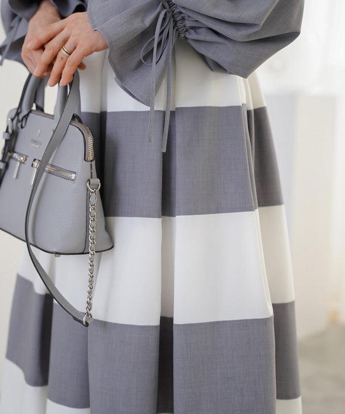 スカート フレア グレー ボーダー 通勤 デート 女子会 フェミニン ジョイントスペース