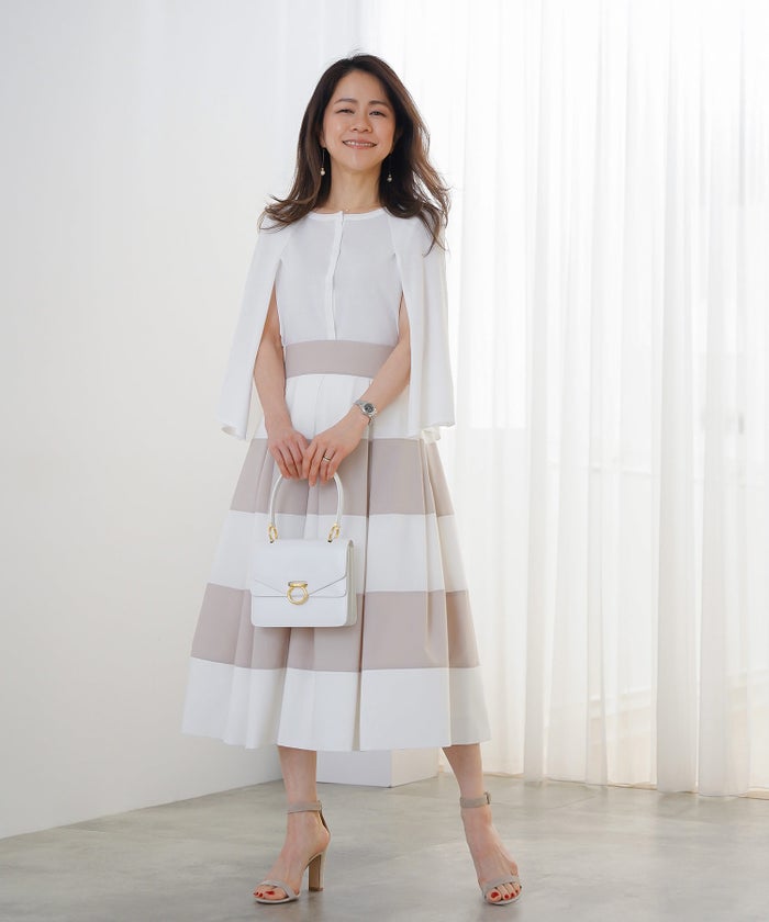 スカート フレア ベージュ ボーダー 通勤 デート 女子会 フェミニン ジョイントスペース