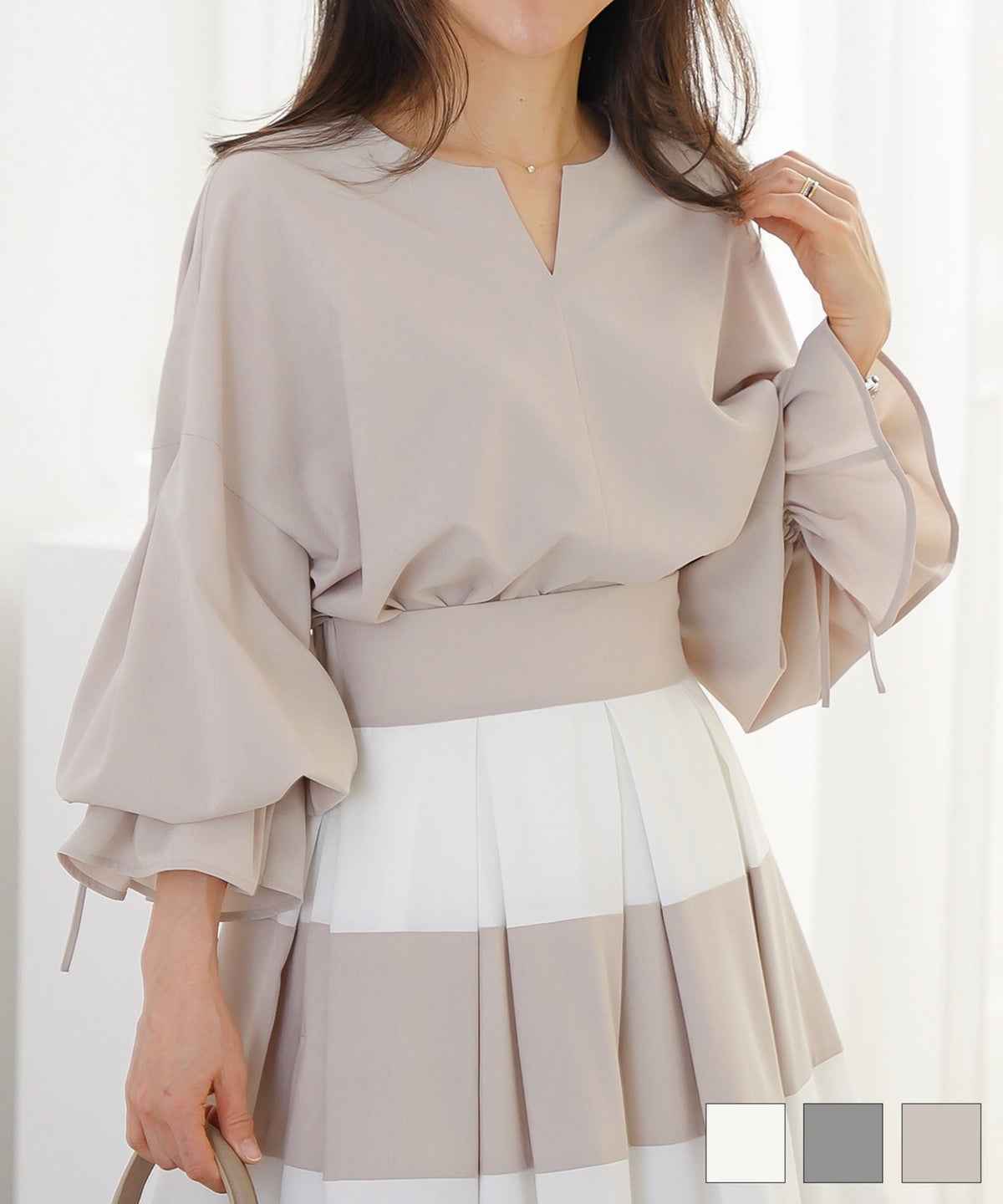 2way ベルト付き バルーン袖 ブラウス ＆BLOOM（アンドブルーム）