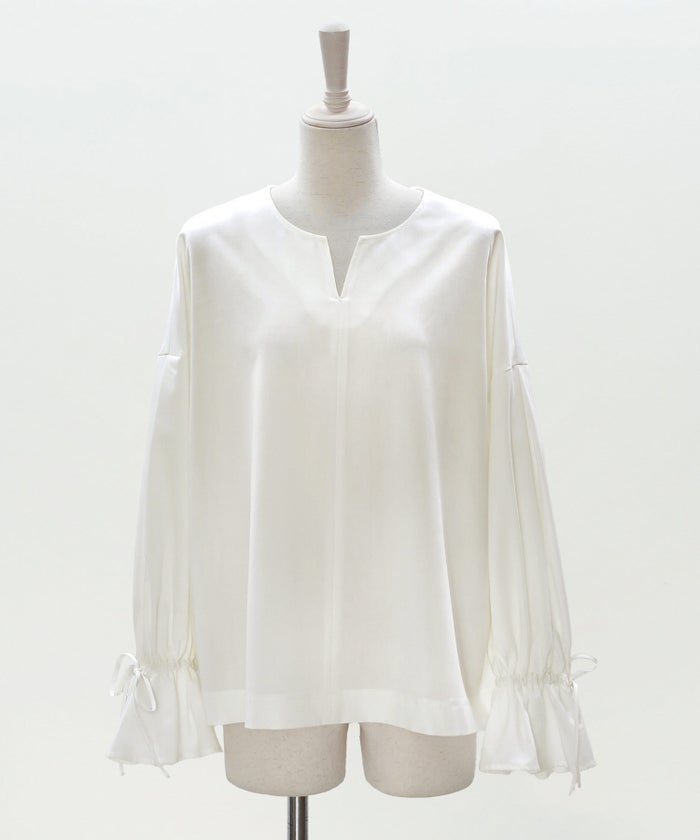 ブラウス ホワイト バルーンスリーブ 2way リボン 通勤 ジョイントスペース