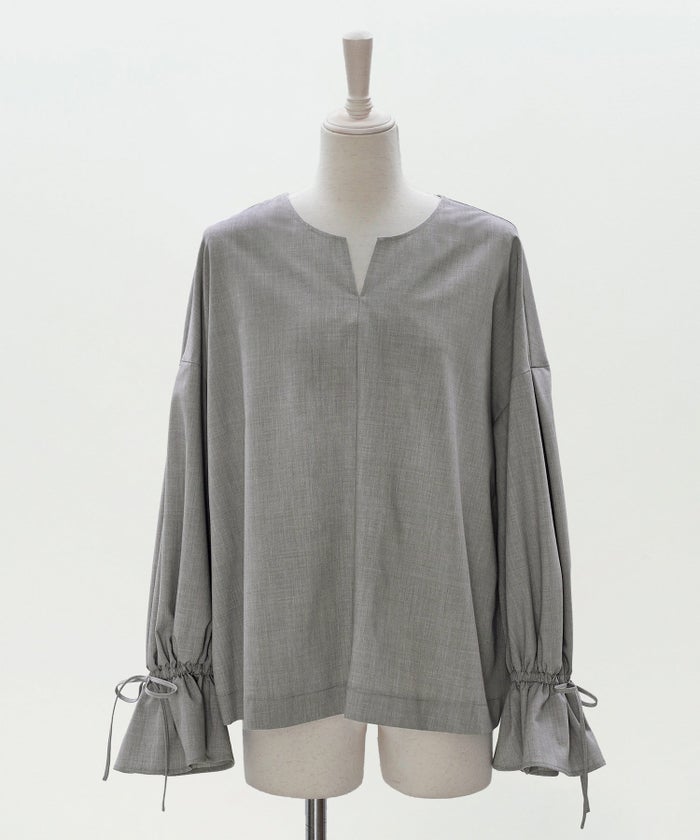 ブラウス グレー バルーンスリーブ 2way リボン 通勤 ジョイントスペース
