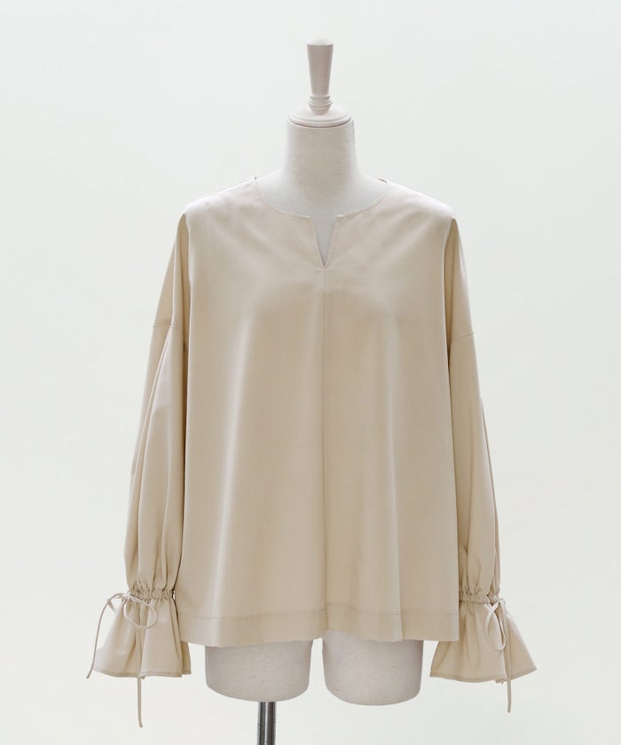 ブラウス ベージュ バルーンスリーブ 2way リボン 通勤 ジョイントスペース