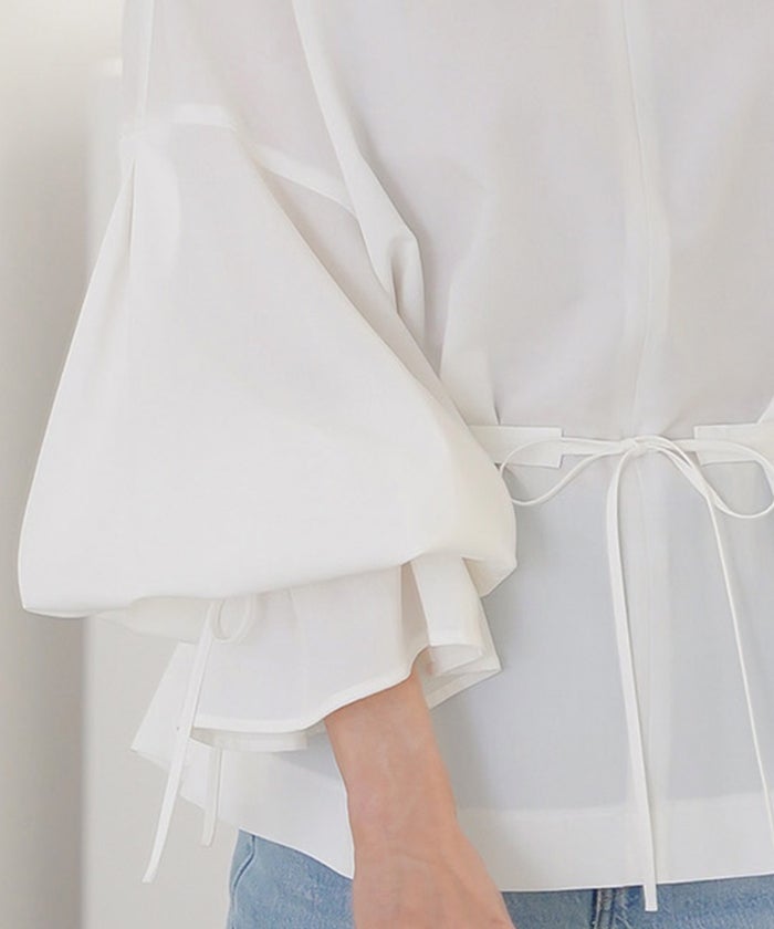 ブラウス ホワイト バルーンスリーブ 2way リボン 通勤 ジョイントスペース