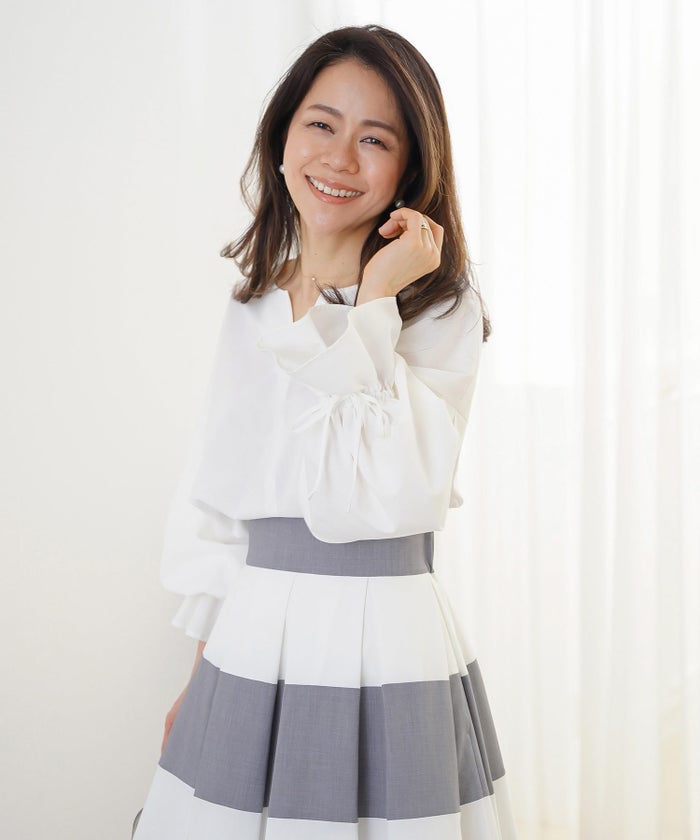 ブラウス ホワイト バルーンスリーブ 2way リボン 通勤 ジョイントスペース