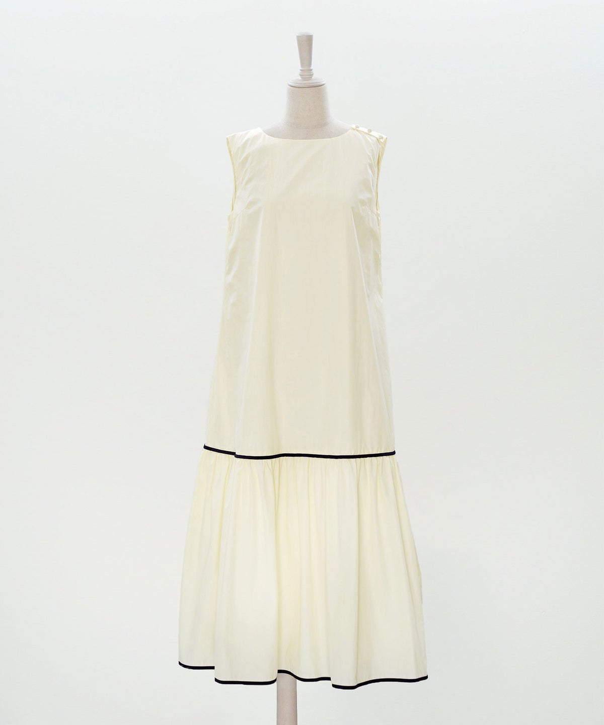 ティアード ワンピース ロング  アイボリー ピンク タフタ 配色 春 夏 秋 フェミニン 旅行 海 ジョイントスペース