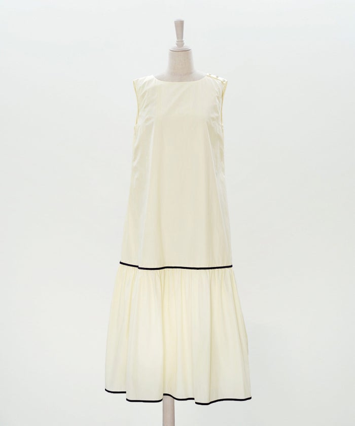 ティアード ワンピース ロング  アイボリー ピンク タフタ 配色 春 夏 秋 フェミニン 旅行 海 ジョイントスペース