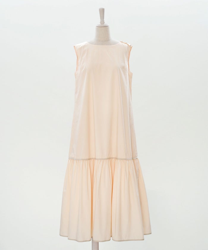 ティアード ワンピース ロング ピンク タフタ 配色 春 夏 秋 フェミニン 旅行 海 ジョイントスペース