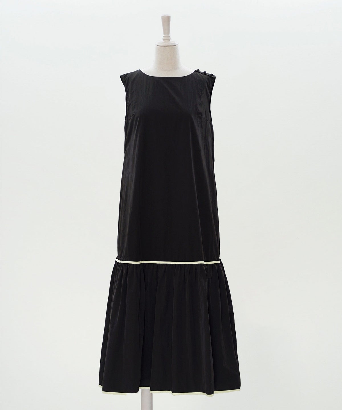 ティアード ワンピース ロング ブラック タフタ 配色 春 夏 秋 フェミニン 旅行 海 ジョイントスペース