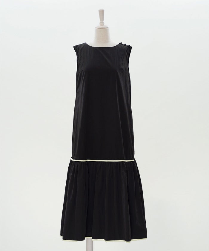 ティアード ワンピース ロング ブラック タフタ 配色 春 夏 秋 フェミニン 旅行 海 ジョイントスペース