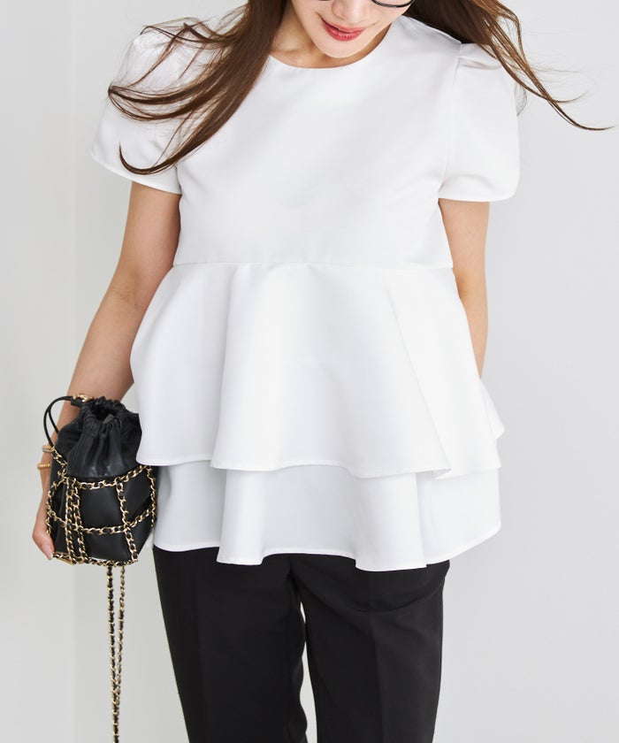 手洗い可 日本製 きれいめ 上品 半袖 オフィス 体型カバー 大人カジュアル フェニミン  無地 ドット 柄 ジョイントスペース