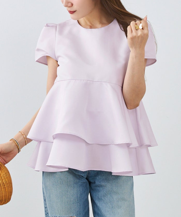 手洗い可 日本製 きれいめ 上品 半袖 オフィス 体型カバー 大人カジュアル フェニミン  無地 ドット 柄 ジョイントスペース