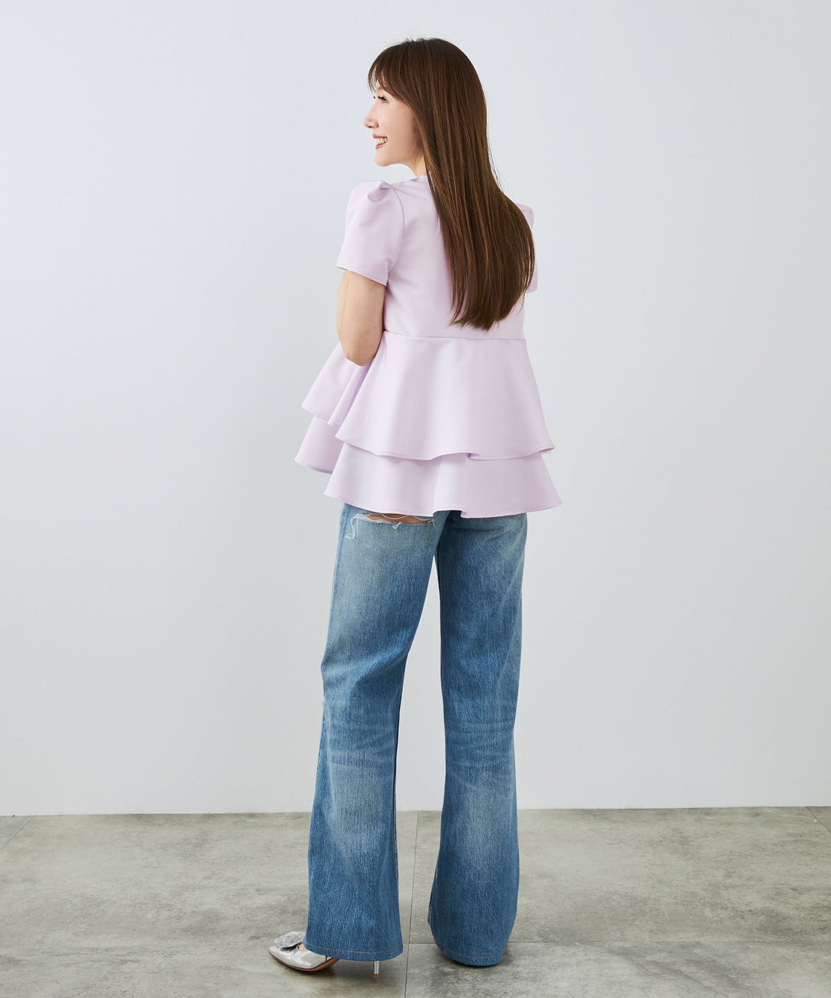 手洗い可 日本製 きれいめ 上品 半袖 オフィス 体型カバー 大人カジュアル フェニミン  無地 ドット 柄 ジョイントスペース