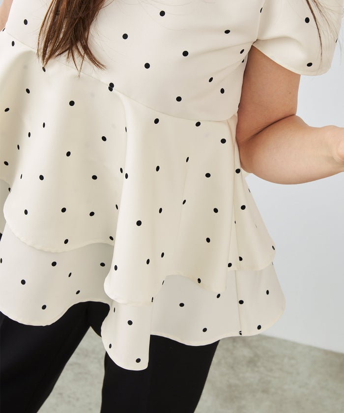 手洗い可 日本製 きれいめ 上品 半袖 オフィス 体型カバー 大人カジュアル フェニミン  無地 ドット 柄 ジョイントスペース