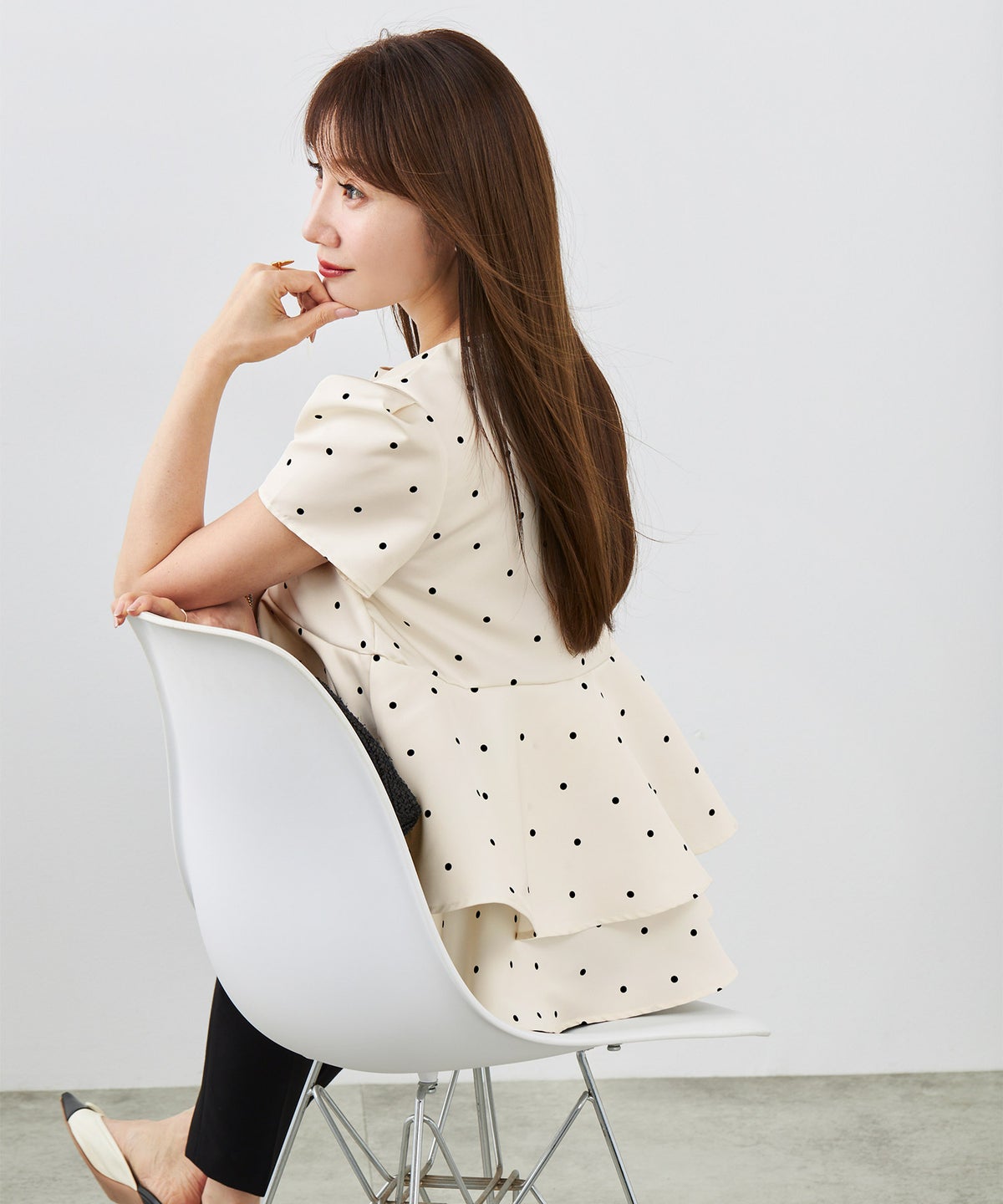 手洗い可 日本製 きれいめ 上品 半袖 オフィス 体型カバー 大人カジュアル フェニミン  無地 ドット 柄 ジョイントスペース
