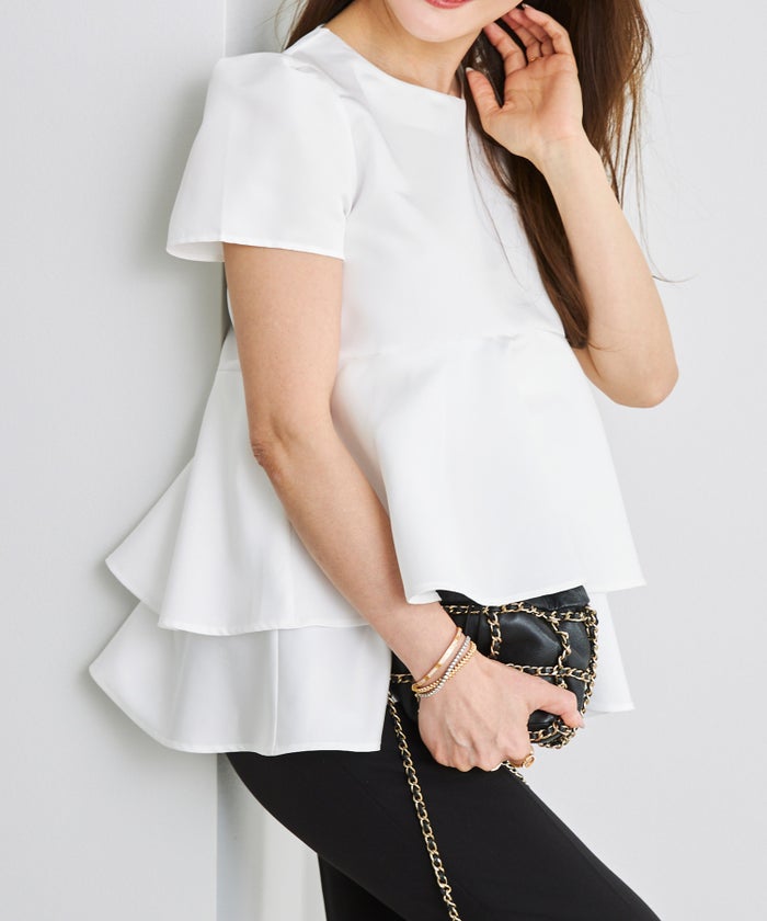 手洗い可 日本製 きれいめ 上品 半袖 オフィス 体型カバー 大人カジュアル フェニミン  無地 ドット 柄 ジョイントスペース