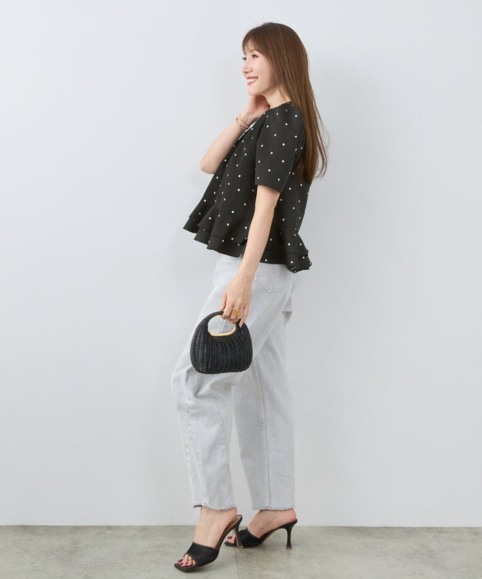 手洗い可 日本製 きれいめ 上品 半袖 オフィス 体型カバー 大人カジュアル フェニミン  無地 ドット 柄 ジョイントスペース