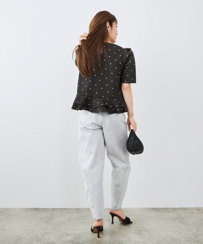 手洗い可 日本製 きれいめ 上品 半袖 オフィス 体型カバー 大人カジュアル フェニミン  無地 ドット 柄 ジョイントスペース