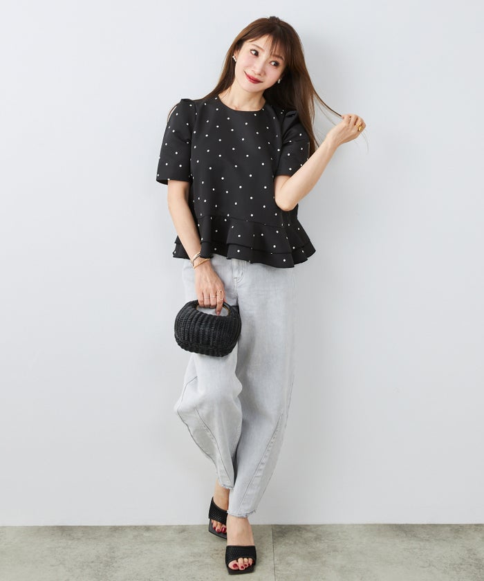 手洗い可 日本製 きれいめ 上品 半袖 オフィス 体型カバー 大人カジュアル フェニミン  無地 ドット 柄 ジョイントスペース