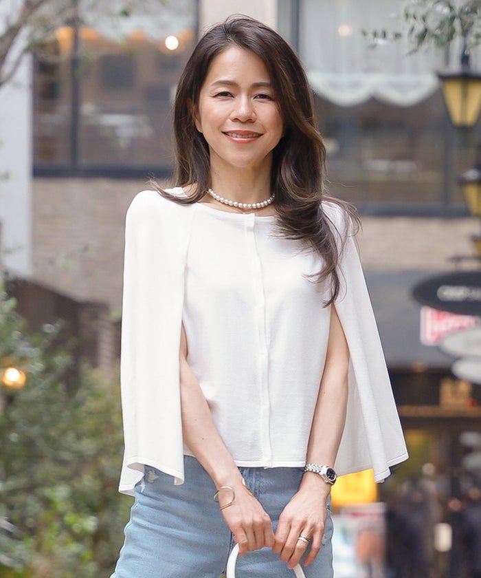 ケープ ニット カーディガン ホワイト ブラック 春 夏 薄手 日焼け対策 ジョイントスペース