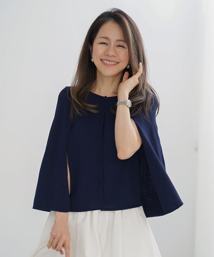 ケープ ニット カーディガン ホワイト ブラック ネイビー 春 夏 薄手 ジョイントスペース ケープ ニット カーディガン ＆BLOOM（アンドブルーム）