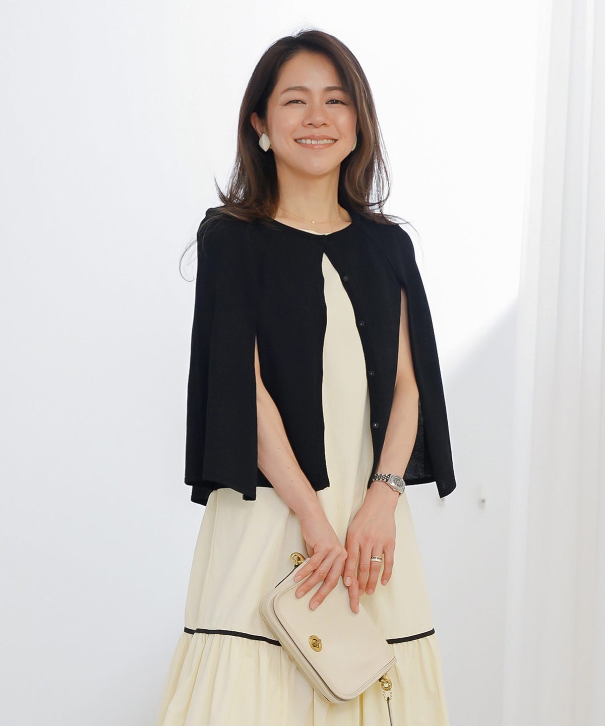 ケープ ニット カーディガン ホワイト ブラック 春 夏 薄手 日焼け対策 ジョイントスペース