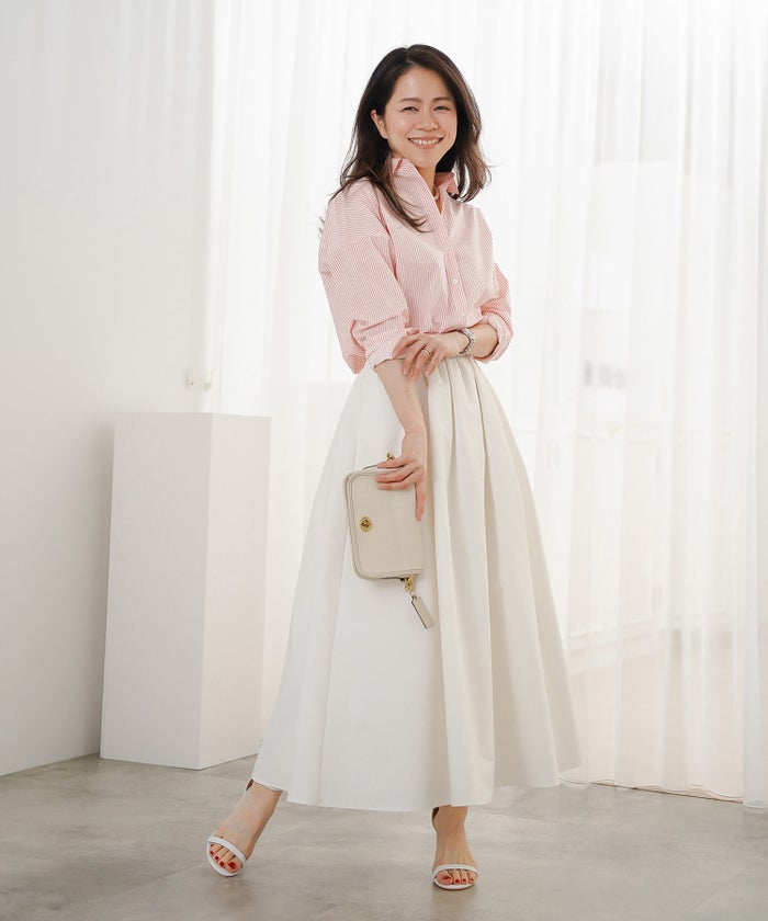 スカート ロング アイボリー タフタ フレア ベーシック ジョイントスペース