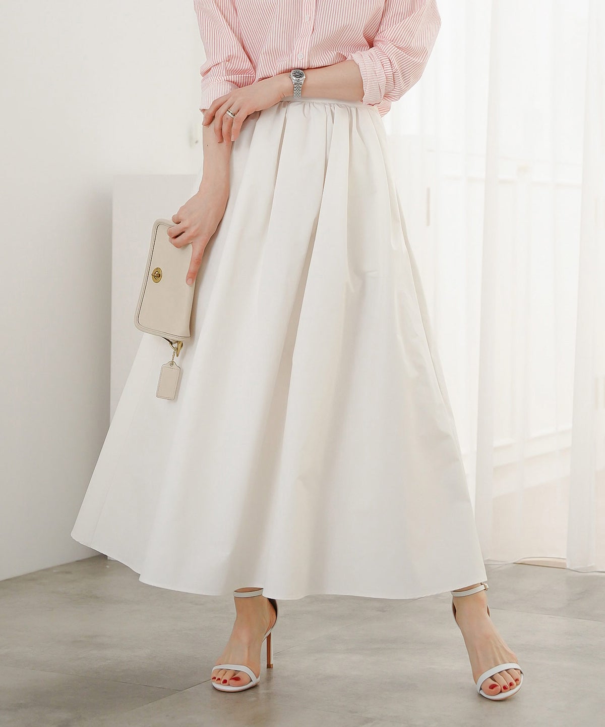 スカート ロング アイボリー タフタ フレア ベーシック ジョイントスペース