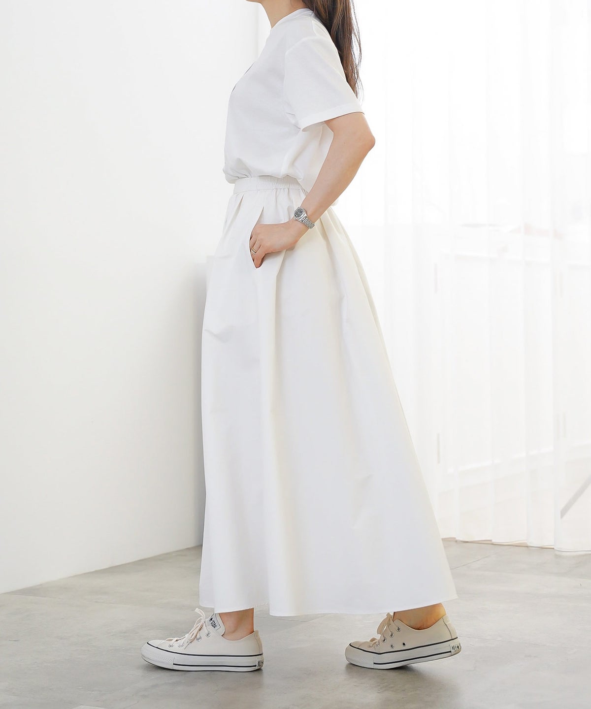 スカート ロング アイボリー タフタ フレア ベーシック ジョイントスペース