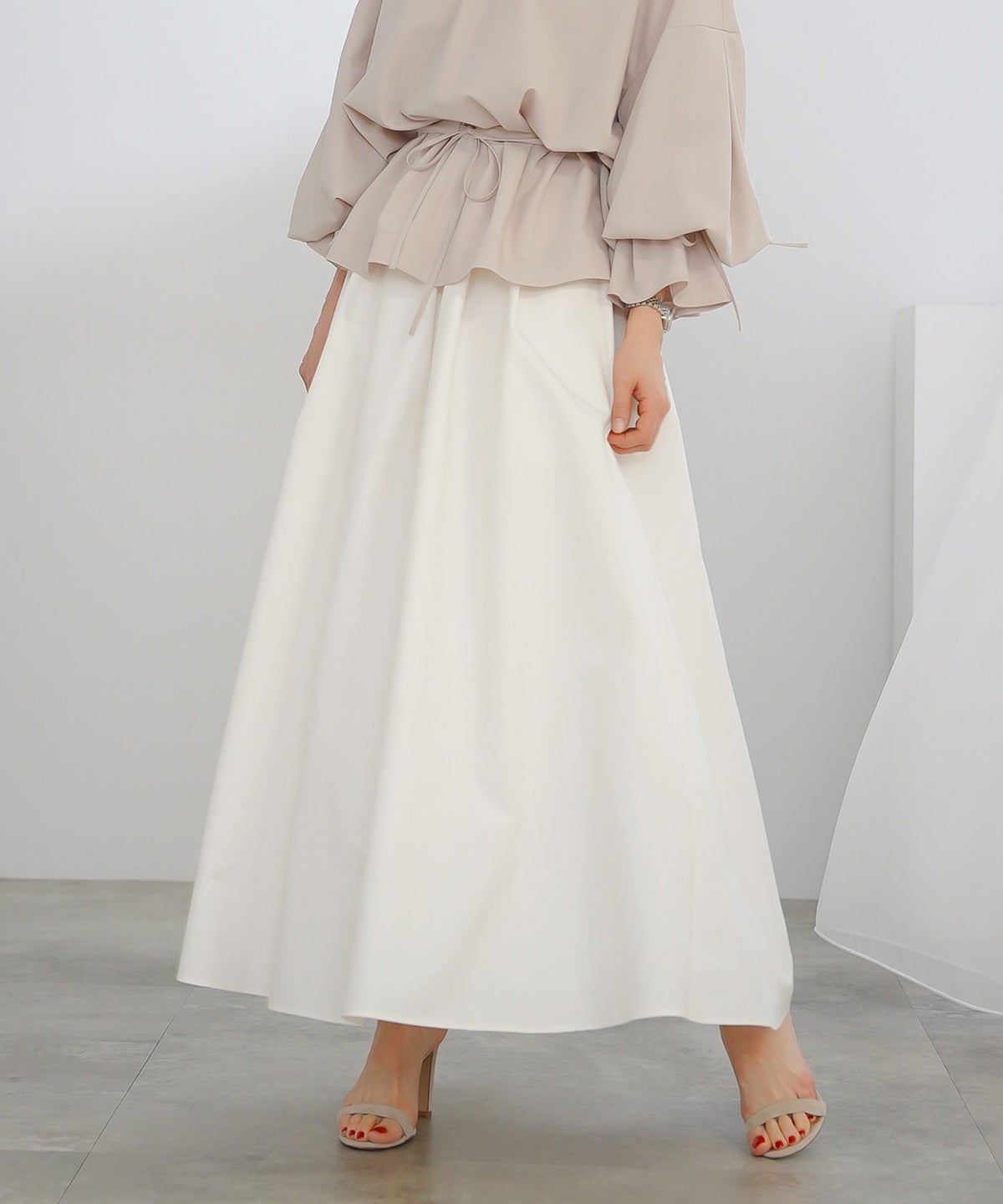 スカート ロング アイボリー タフタ フレア ベーシック ジョイントスペース