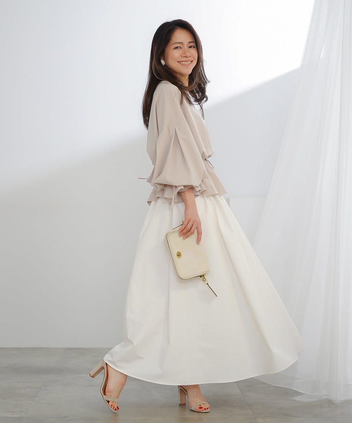 スカート ロング アイボリー タフタ フレア ベーシック ジョイントスペース