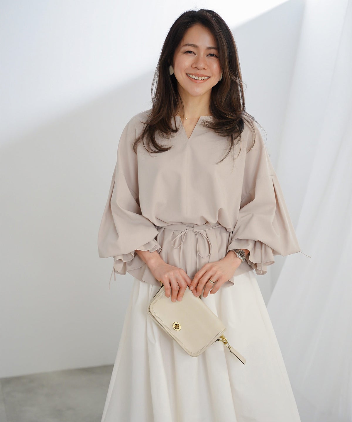 スカート ロング アイボリー タフタ フレア ベーシック ジョイントスペース