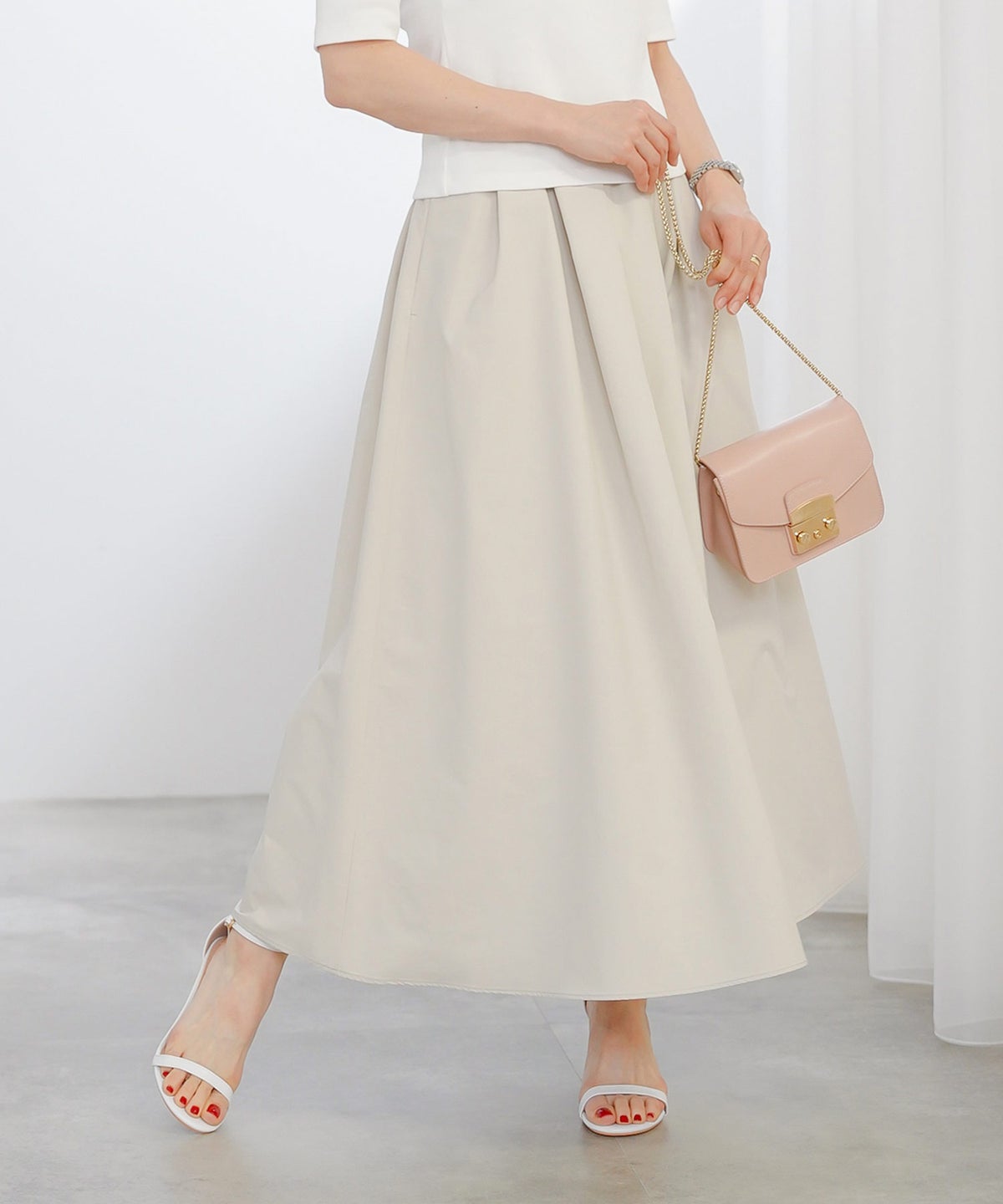 スカート ロング グレージュ タフタ フレア ベーシック ジョイントスペース