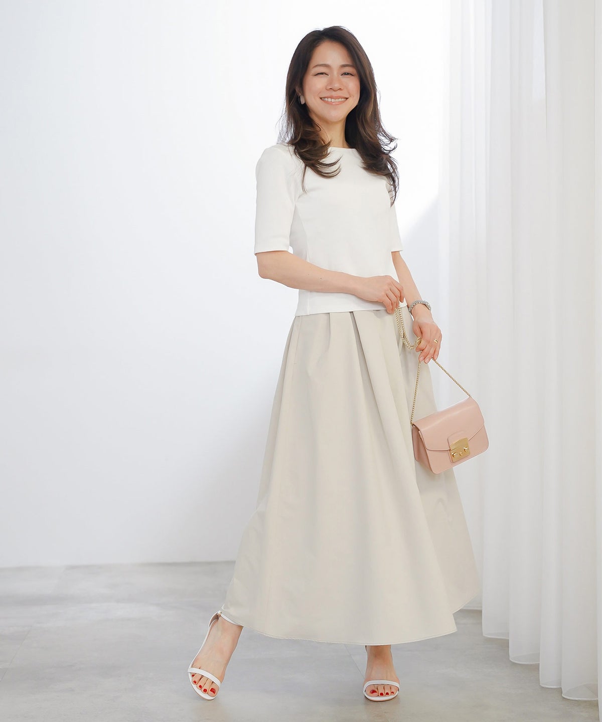 スカート ロング グレージュ タフタ フレア ベーシック ジョイントスペース