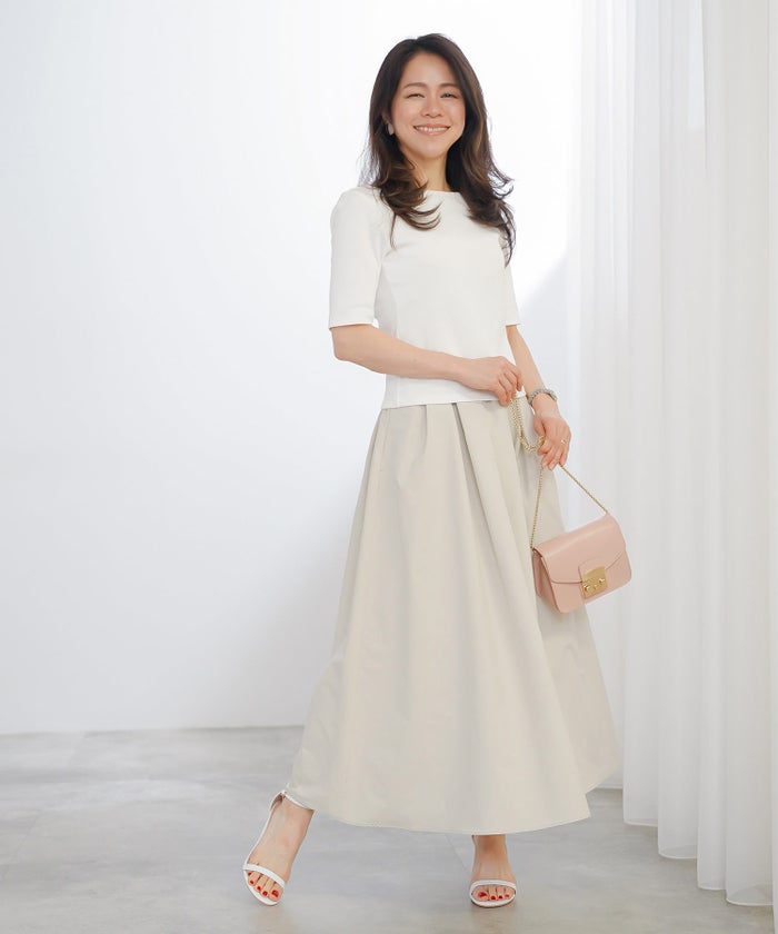 スカート ロング グレージュ タフタ フレア ベーシック ジョイントスペース