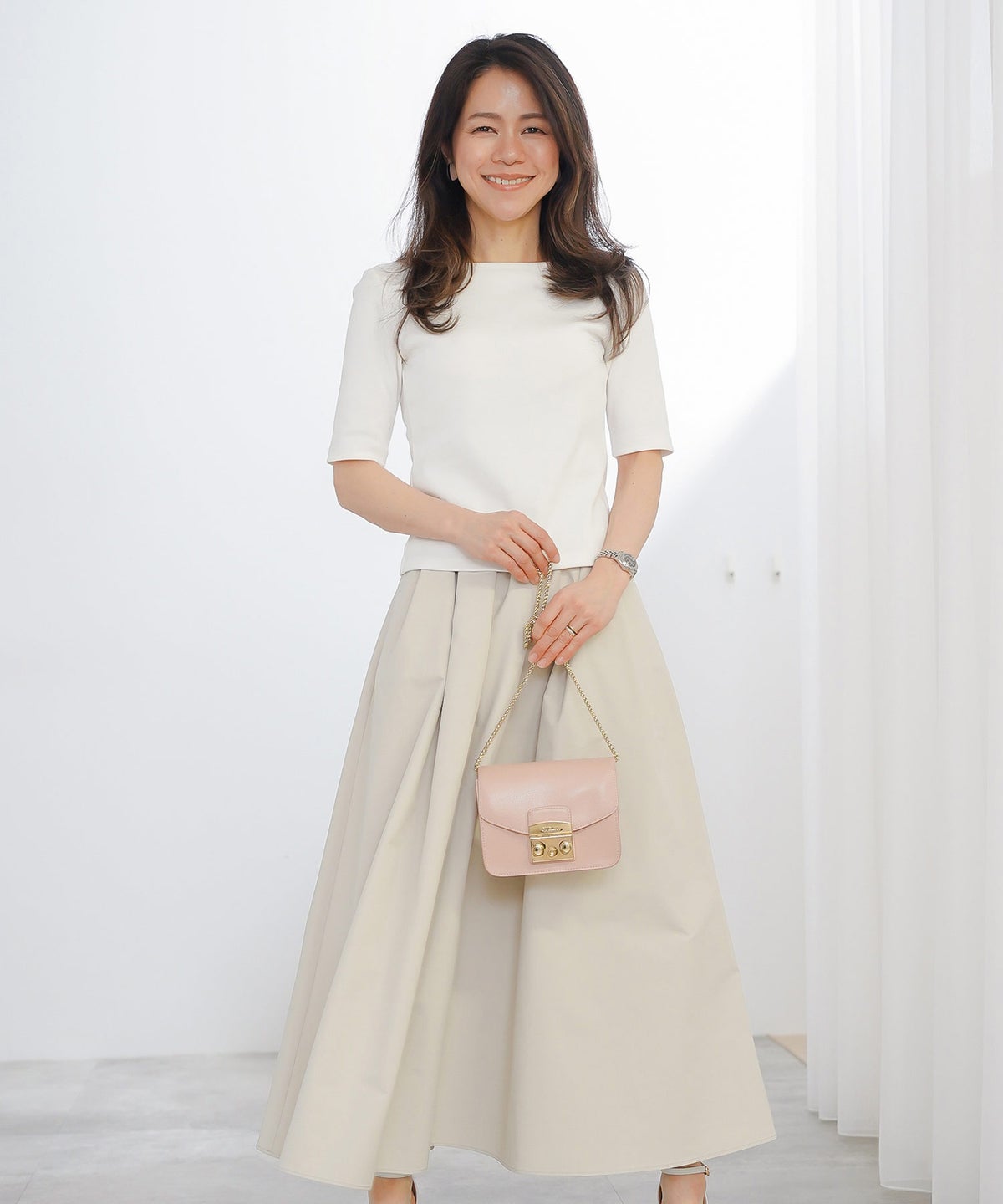 スカート ロング グレージュ タフタ フレア ベーシック ジョイントスペース