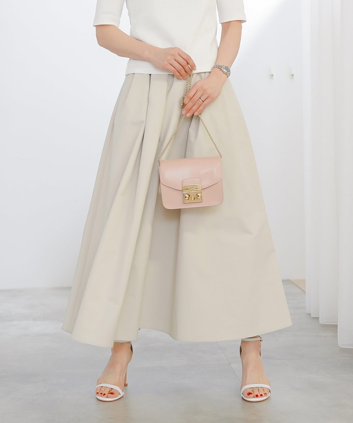 スカート ロング グレージュ タフタ フレア ベーシック ジョイントスペース