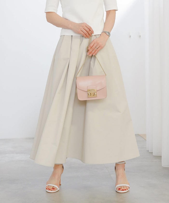 スカート ロング グレージュ タフタ フレア ベーシック ジョイントスペース