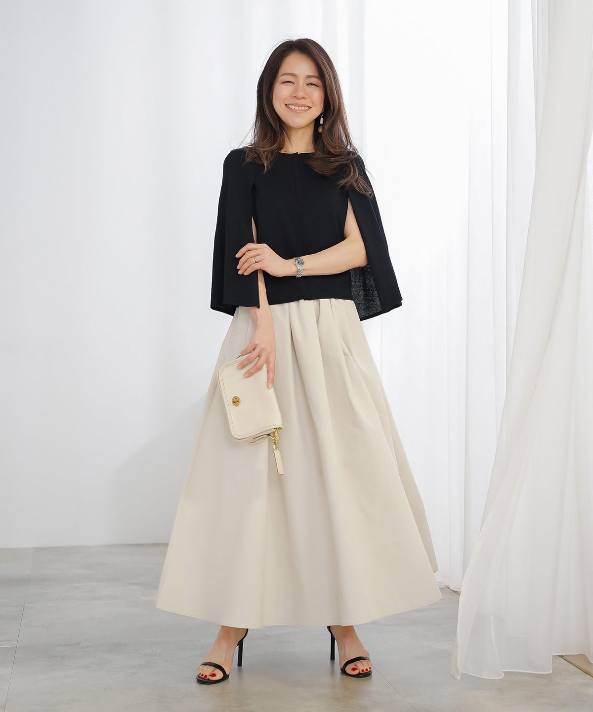 スカート ロング グレージュ タフタ フレア ベーシック ジョイントスペース