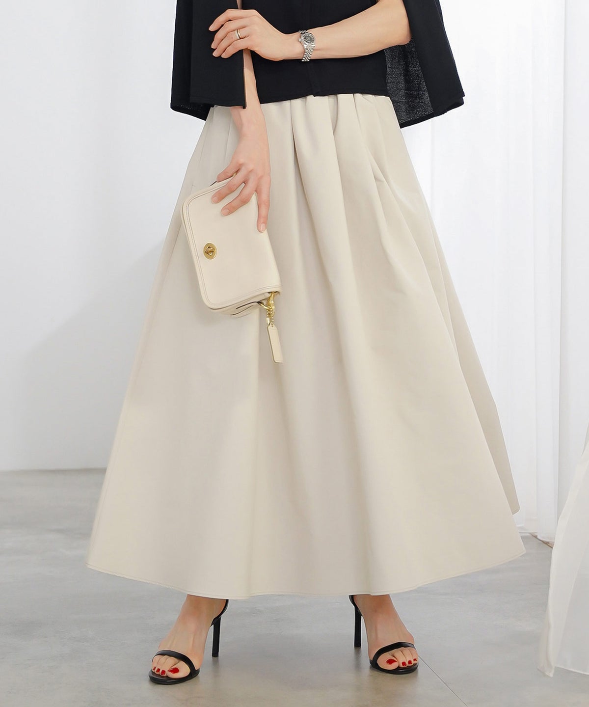 スカート ロング グレージュ タフタ フレア ベーシック ジョイントスペース