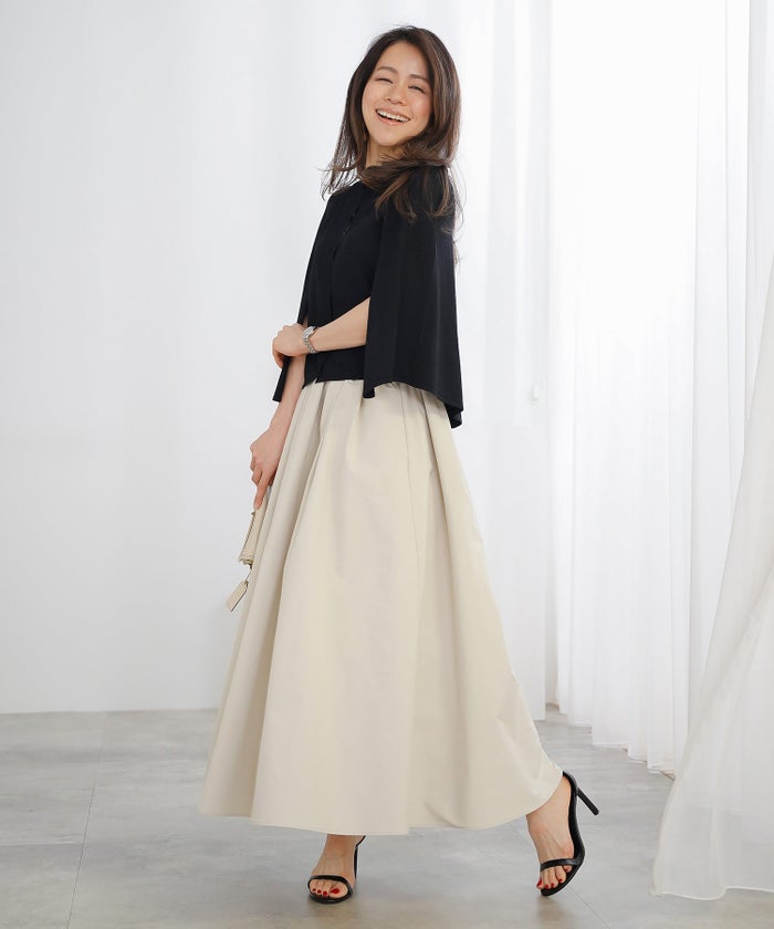 スカート ロング グレージュ タフタ フレア ベーシック ジョイントスペース