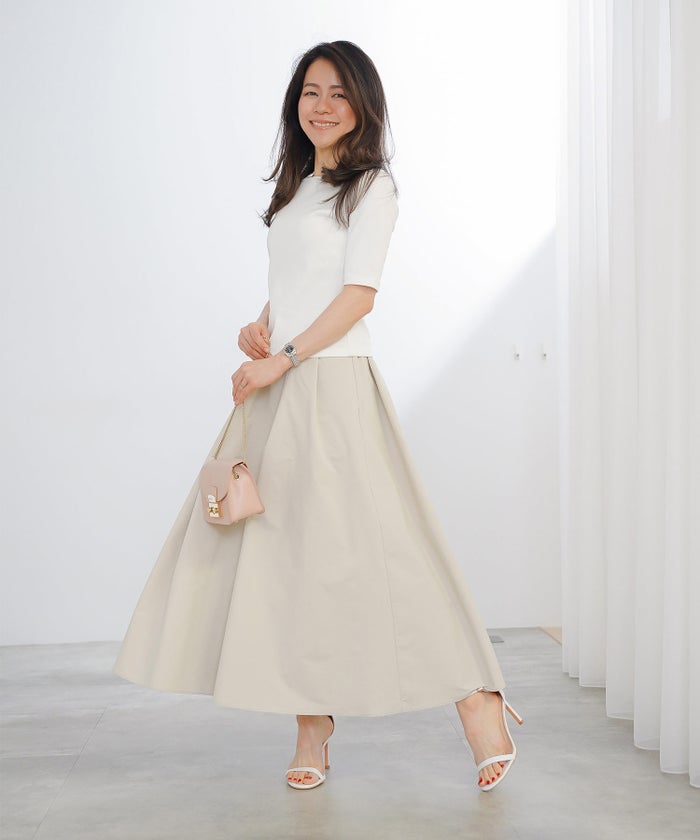 スカート ロング グレージュ タフタ フレア ベーシック ジョイントスペース