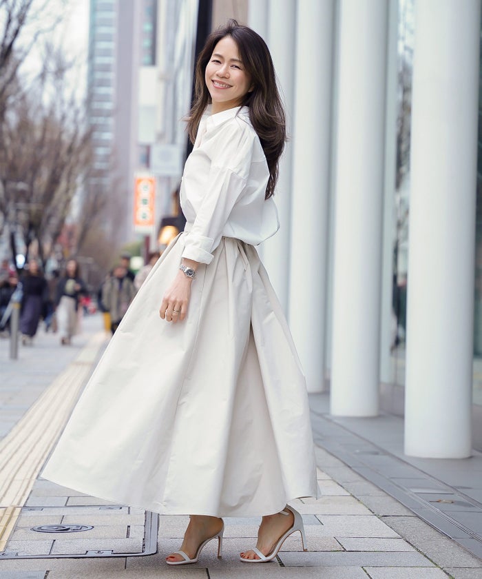 スカート ロング アイボリー タフタ フレア ベーシック ジョイントスペース