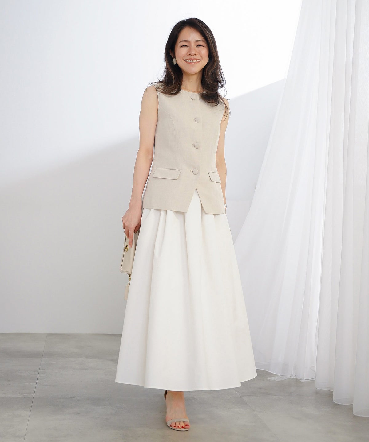 スカート ロング アイボリー タフタ フレア ベーシック ジョイントスペース