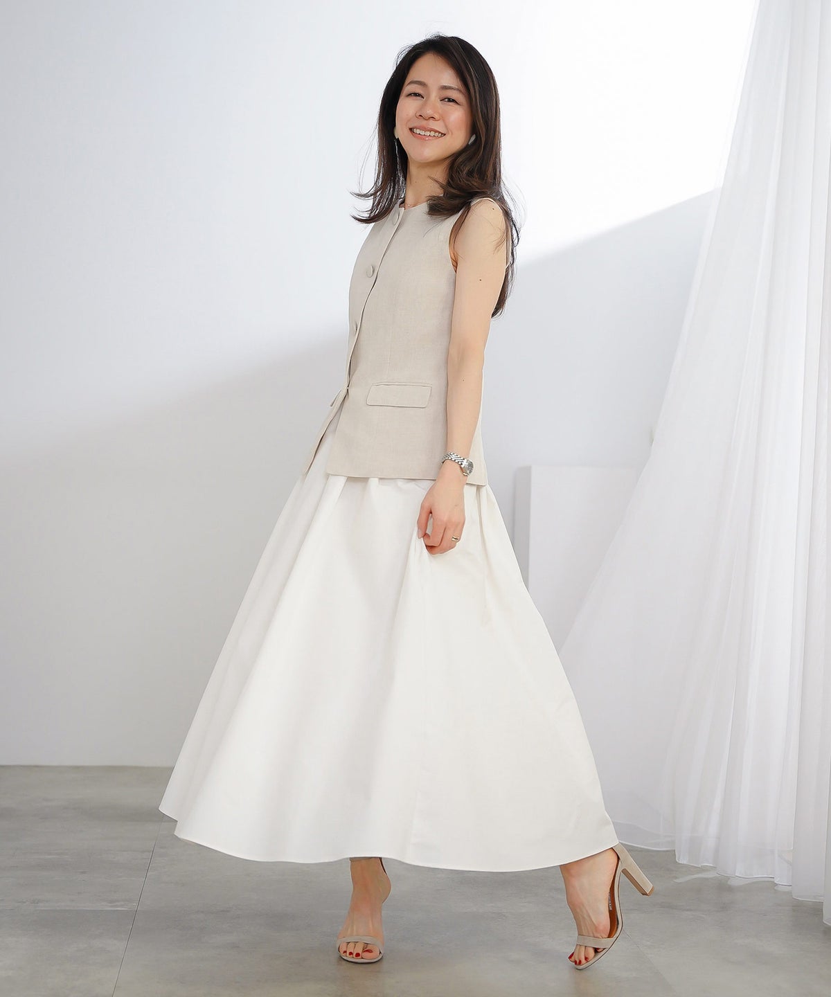 スカート ロング アイボリー タフタ フレア ベーシック ジョイントスペース