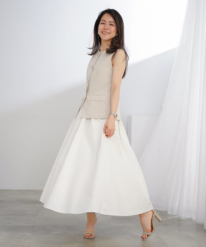 スカート ロング アイボリー タフタ フレア ベーシック ジョイントスペース