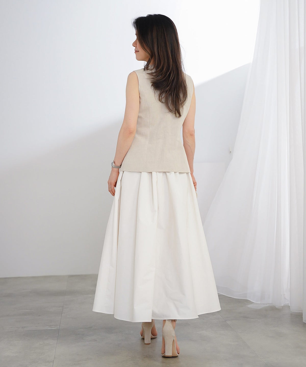 スカート ロング アイボリー タフタ フレア ベーシック ジョイントスペース