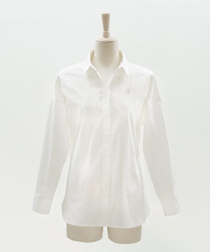 長袖 シャツ ホワイト ロゴ刺繍 通勤 ベーシック ジョイントスペース