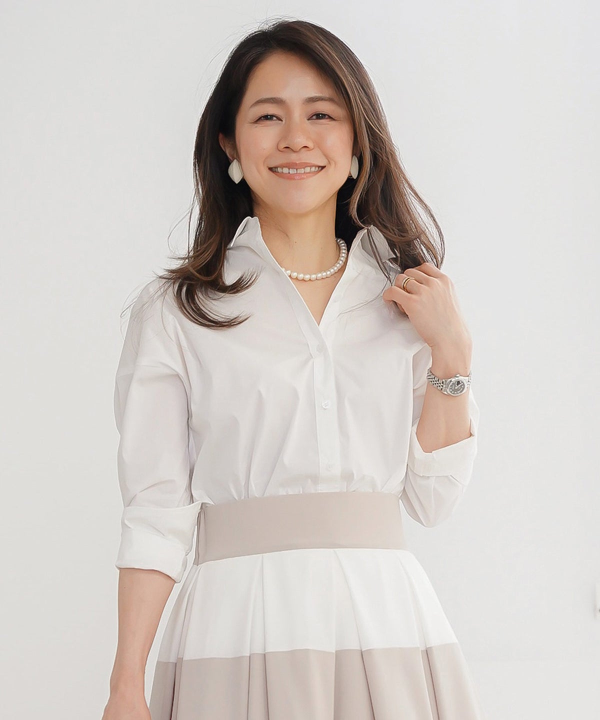 長袖 シャツ ホワイト ロゴ刺繍 通勤 ベーシック ジョイントスペース