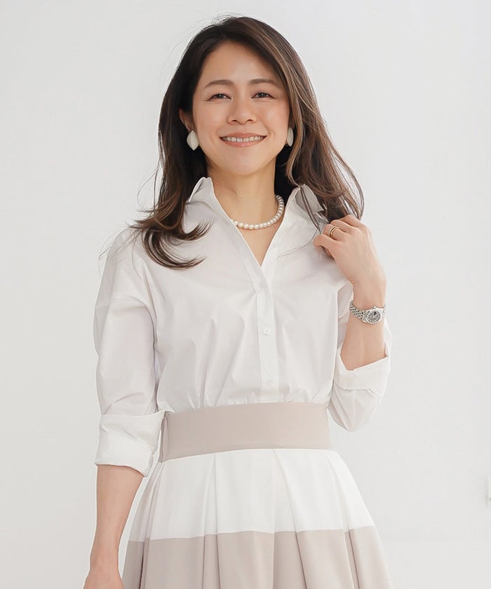 長袖 シャツ ホワイト ロゴ刺繍 通勤 ベーシック ジョイントスペース