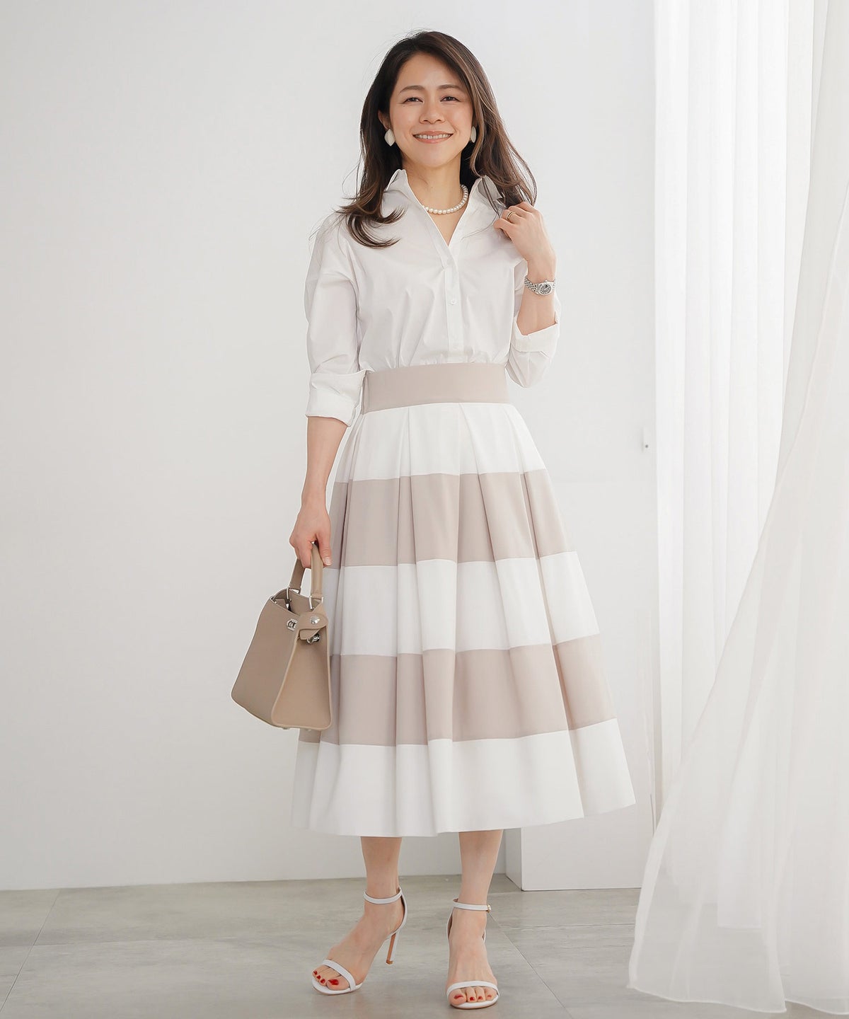 長袖 シャツ ホワイト ロゴ刺繍 通勤 ベーシック ジョイントスペース